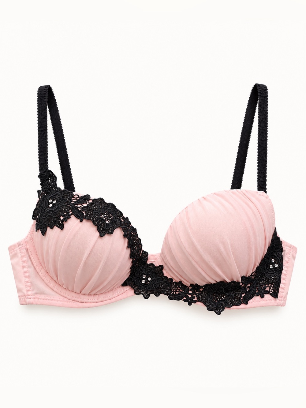 Pink and Black Lace Padded Bra